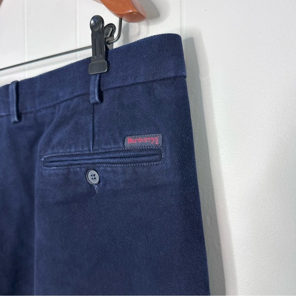 Vintage Burberry Thick Heavy Cotton Navy Pleated Trousers Pants - Picture 10 of 12